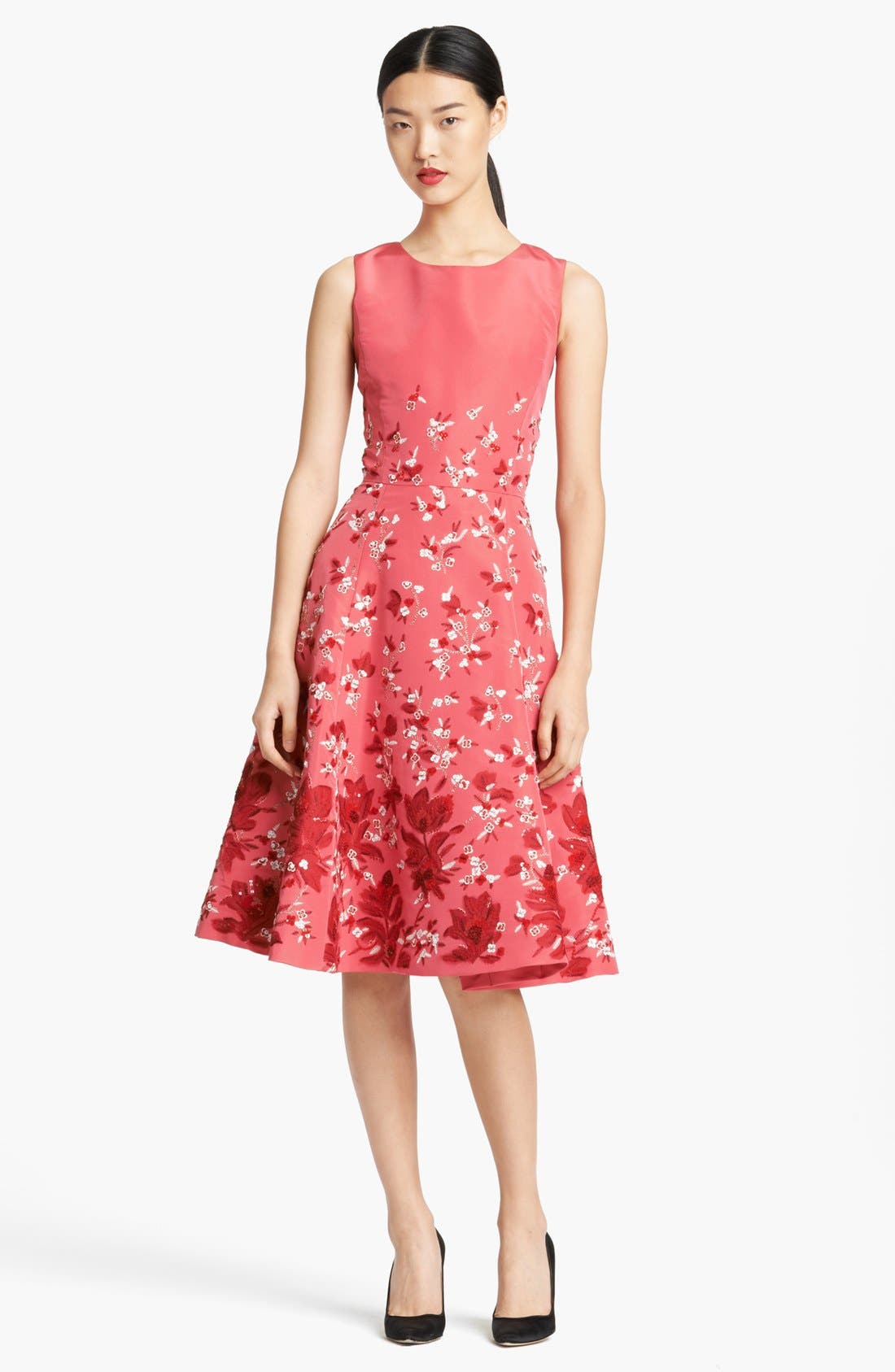 Oscar de la Renta Floral Embroidered Silk Faille Cocktail Dress Nordstrom