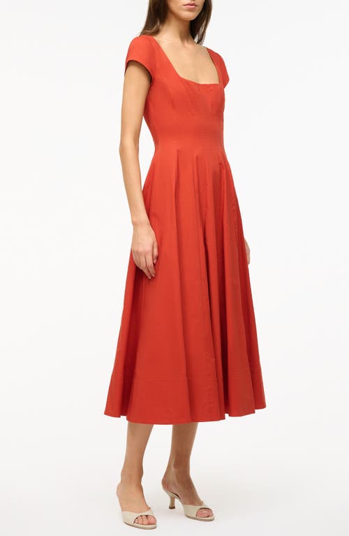 Shop Staud Wells A-line Midi Dress In Rust