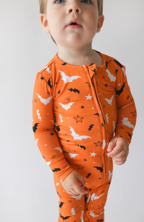 Shop Posh Peanut Hendrix Bat Print Fitted Convertible Footie Pajamas In Medium Orange