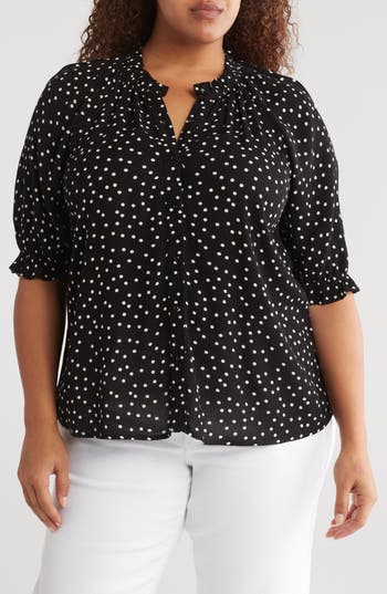 Bobeau Patterned Button-up Top In Black