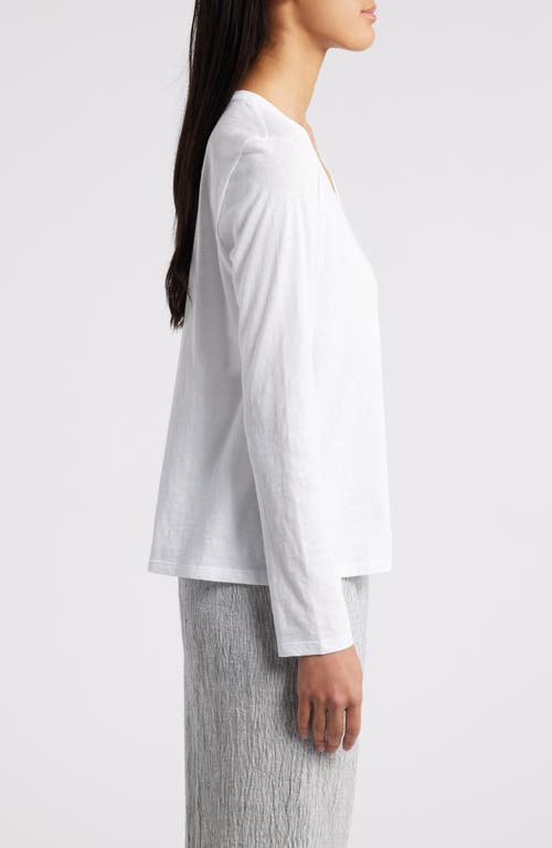 Eileen Fisher Easy V-neck Long Sleeve Organic Cotton T-shirt In White