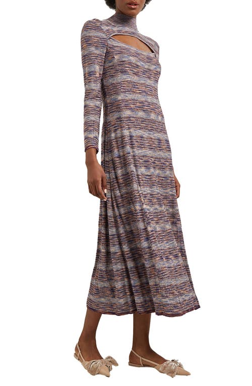 Misook Modern Fit-and-flare Melange Knit Cutout Midi Dress In Starry Night Blue