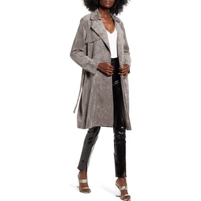 Blanknyc Faux Suede Trench Coat, Grey