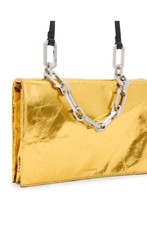 Shop Allsaints Yua Leather Clutch In Warm Gold