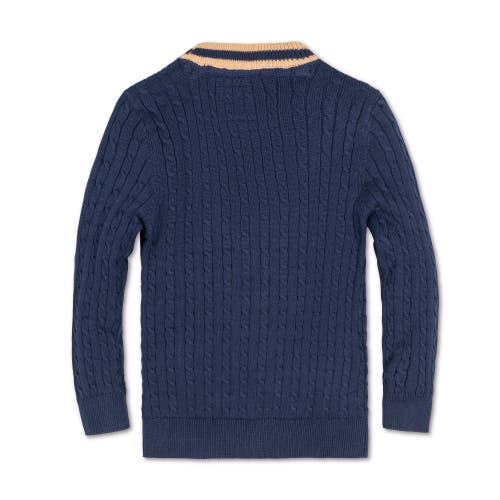 Hope & Henry Baby Boys' Organic Cable Cardigan, Infant In Navy Cable With Camel
