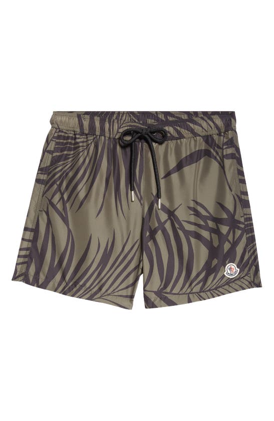 Moncler Palm Tree-print Swim Shorts In Olive Print