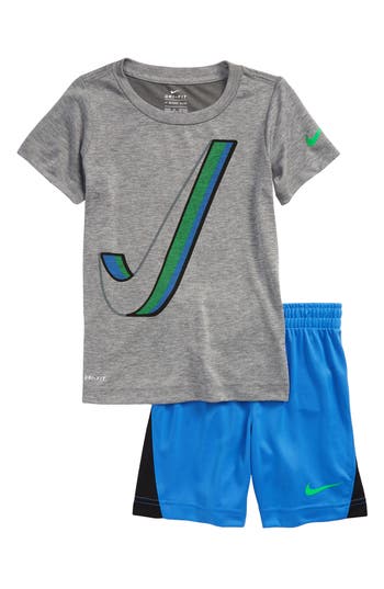 Shop Nike Dri-fit Dropset Swoosh Graphic Tee & Shorts Set In Pacific Blue