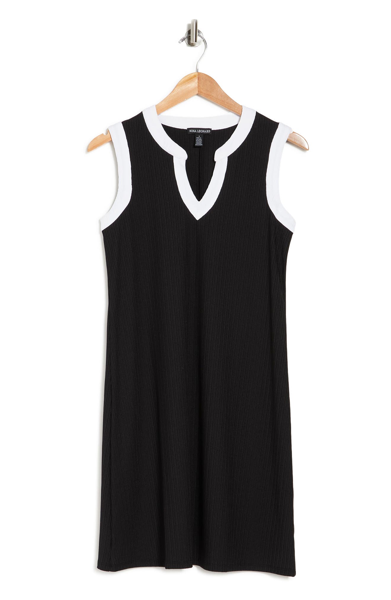 Nina Leonard Sleeveless Shift Dress In Black/white