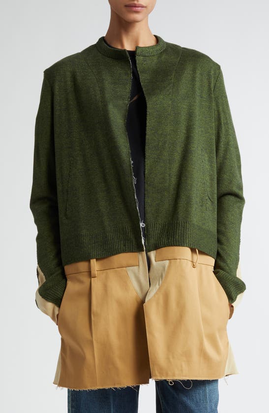 Shop Undercover Mixed Media Cardigan In Green