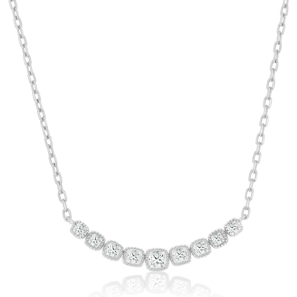 Shop Simona Square Cubic Zirconia Curved Bar Frontal Necklace In Silver