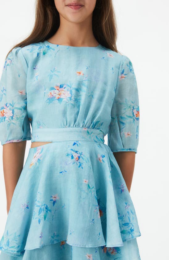 Shop Bardot Junior Kids' Cindy Floral Cutout Dress In Blue Flora