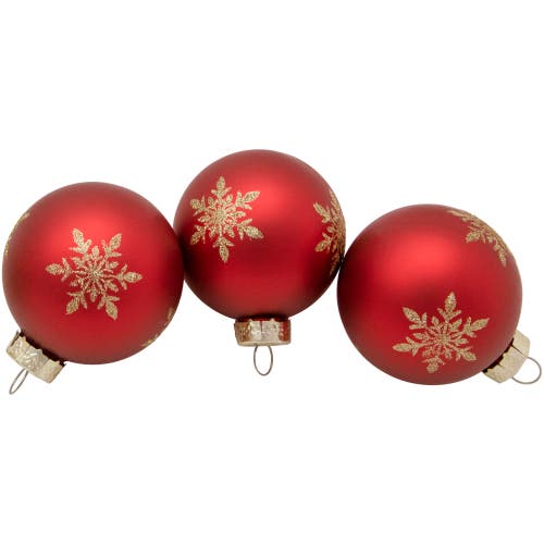 Northlight 6ct Red And Gold Snowflake Glass Ball Christmas Ornaments 2.5" In Gold