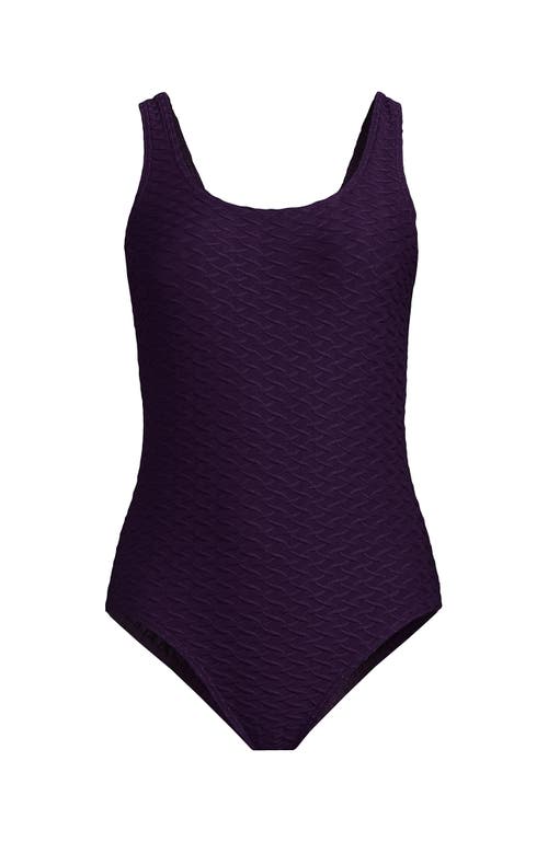 Shop Lands' End Chlorine Resistant High Leg Soft Cup Tugless Sporty One Piece Swimsuit In Blackberry