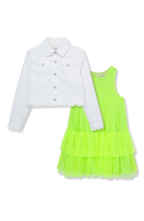 Peek Aren'T You Curious Kids' Tiered Tutu Dress & Denim Jacket Set Lime at Nordstrom,