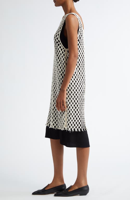 Shop Bite Studios Evening Mixed Media Organic Cotton Netted Overlay Shift Dress In Off-white/black