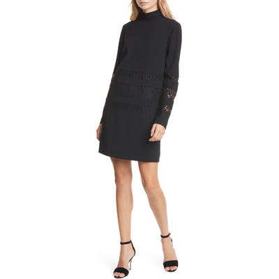 Judith & Charles Pesaro Lace Detail Long Sleeve Shift Dress, Black