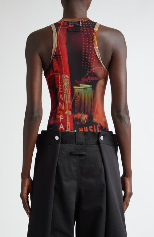 Shop Jean Paul Gaultier Fashion Fiction Sleeveless Mesh Bodysuit In Black/red/orange