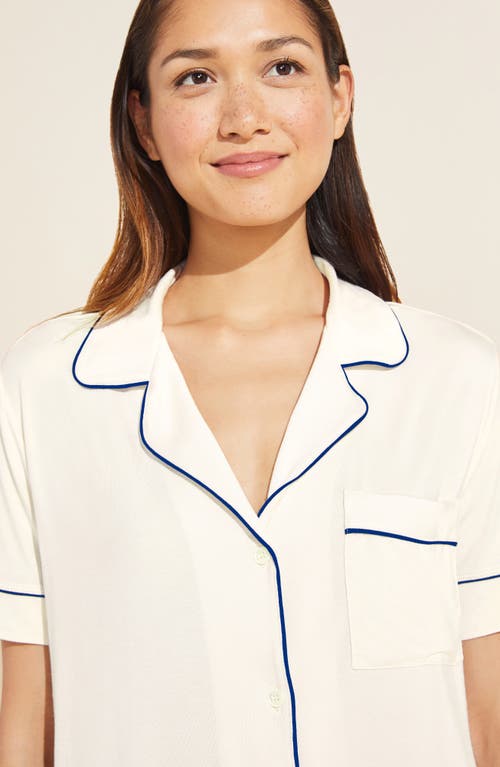 Eberjey Gisele Short Sleeve Jersey Knit Pajamas In Pure Ivory/ Navy
