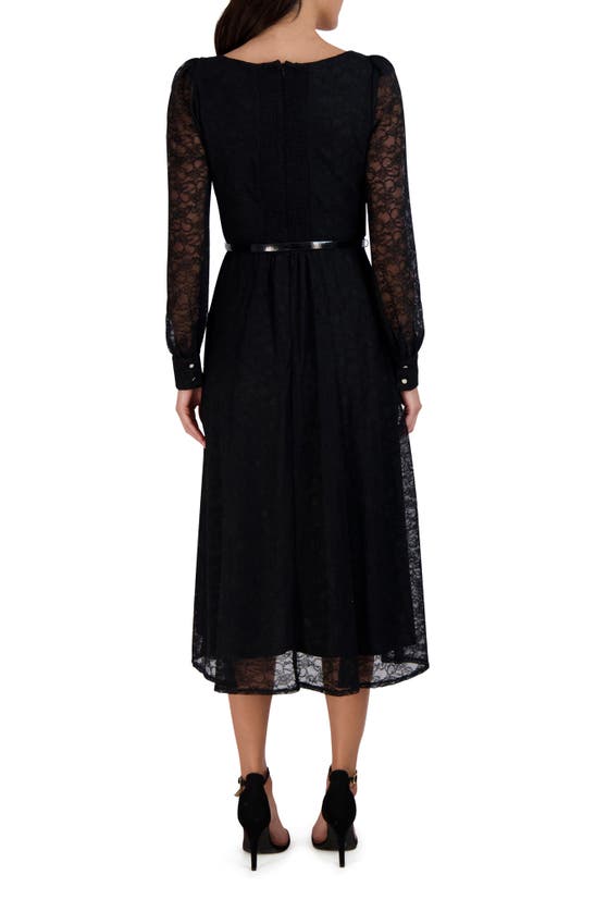 Julia Jordan Lace Overlay Long Sleeve Midi Dress In Black