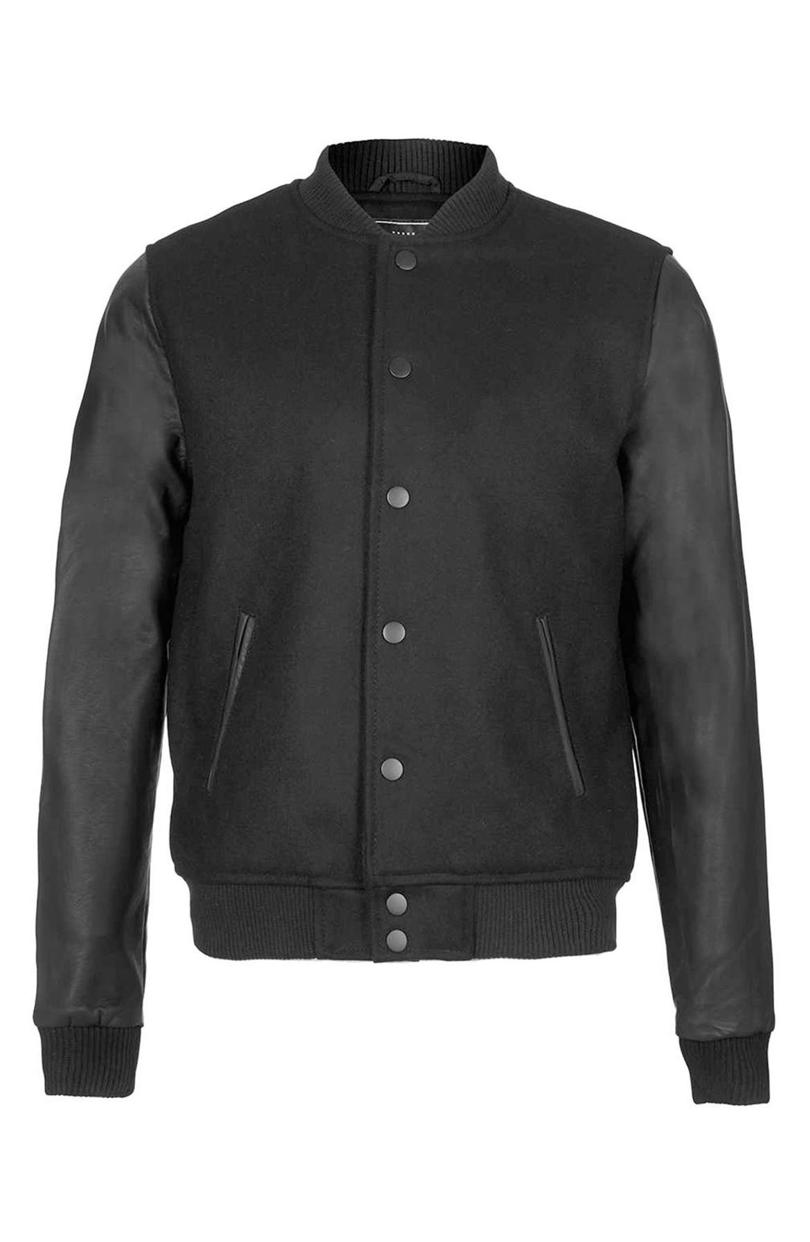 Topman Wool Blend Bomber Jacket with Faux Leather Sleeves | Nordstrom