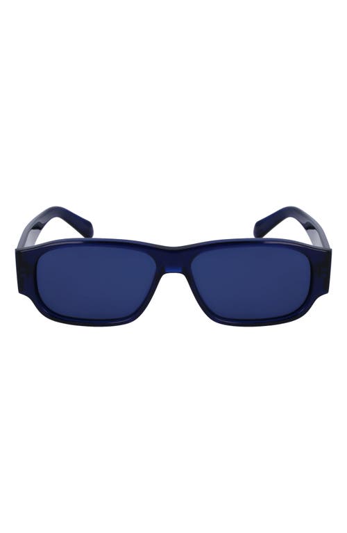 FERRAGAMO 57mm Rectangular Sunglasses in Transparent Blue at Nordstrom