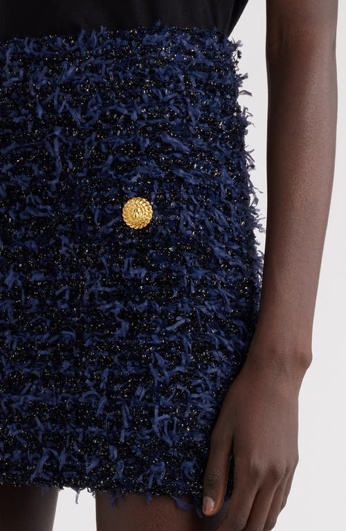 Balmain Black Pencil Mini Skirt With Jewel Buttons In Tweed Woman In 6bo Midnight/blue