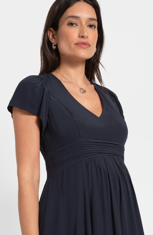 Seraphine Flutter Sleeve Maternity/nursing Dress In Navy