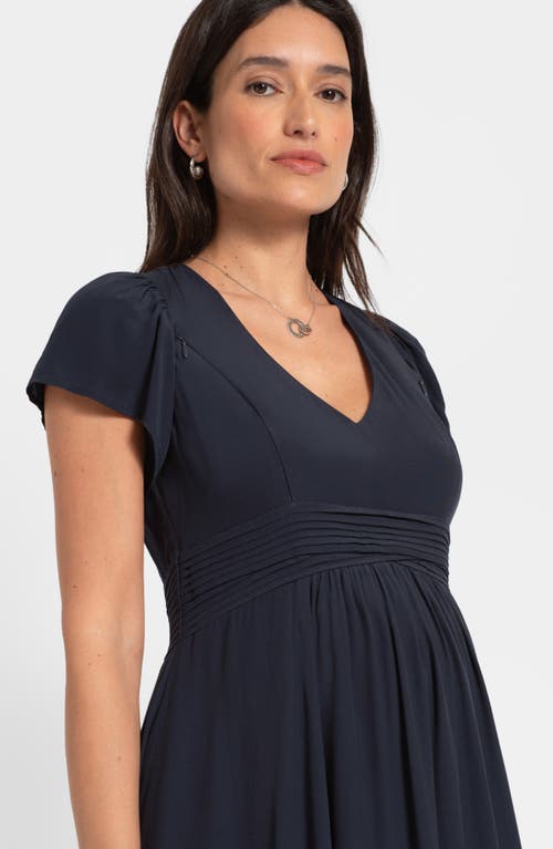 Shop Seraphine Flutter Sleeve Maternity/nursing Dress In Navy