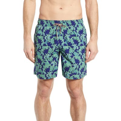 Bugatchi Print Swim Trunks, Blue