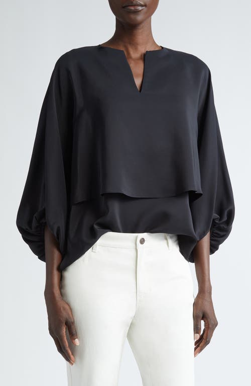 Shop Lafayette 148 New York Bishop Sleeve Layered Silk Top In Black