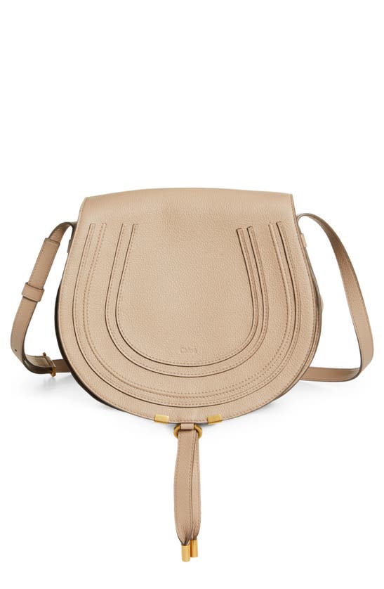 Chloé Medium Marcie Leather Crossbody Bag In Nomad Beige/gold
