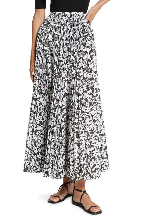 Floral Print Pleated Poplin Maxi Skirt