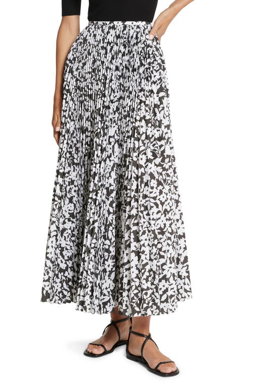 Michael Kors Collection Floral Print Pleated Poplin Maxi Skirt In Black/optic White
