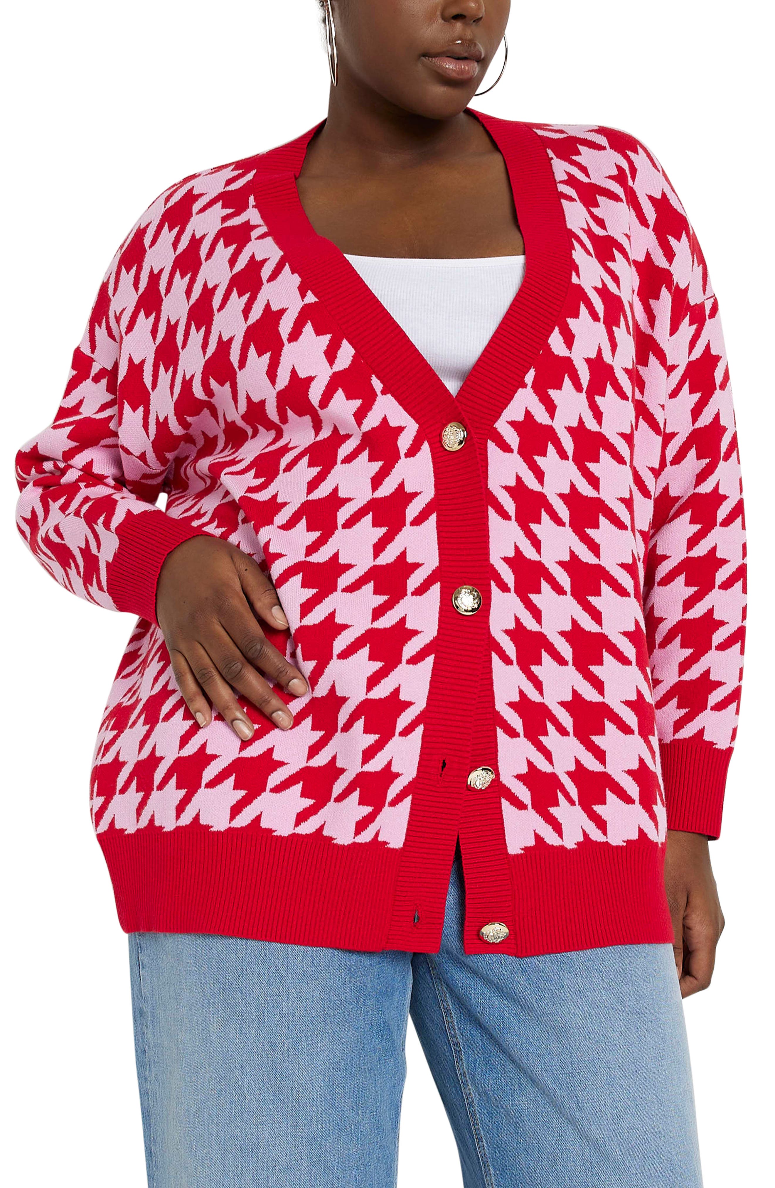 plus size long red cardigan