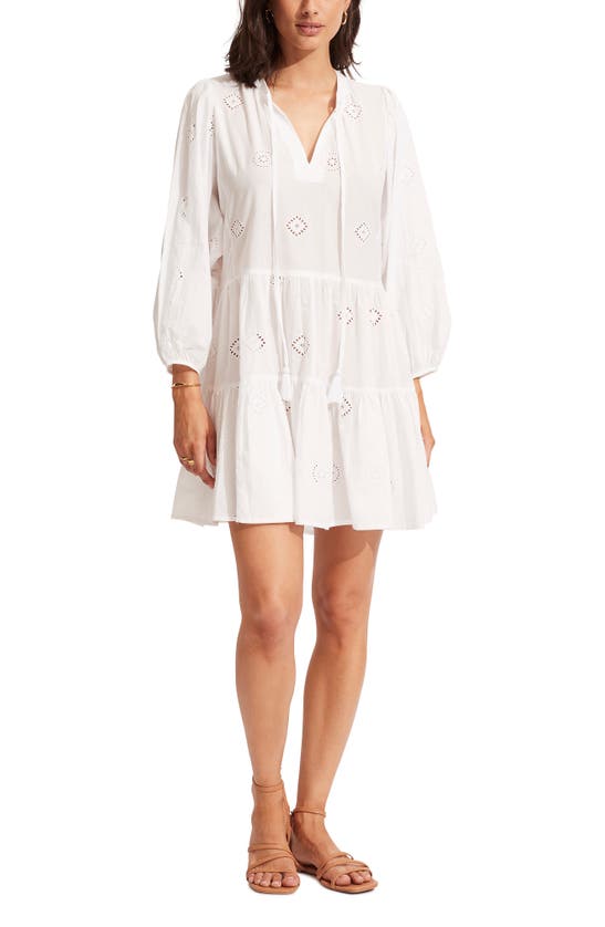 SEAFOLLY BEACH EDIT EMBROIDERY TIERED COVER-UP DRESS