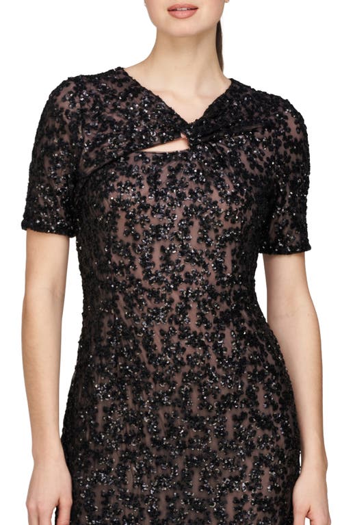 Shop Js Collections Farrah Sequin Short Sleeve Cocktail Dress In Black/blush