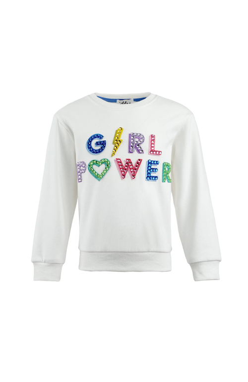 Lola + The Boys Crystal Girl Power Sweatshirt In White