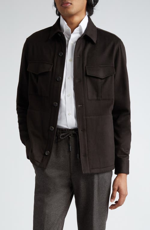 Cashmere Shirt Jacket in Dark Brown