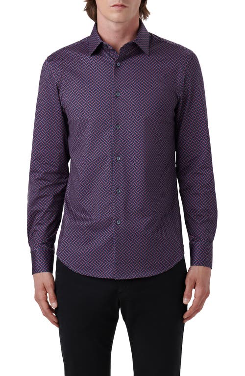 Bugatchi James OoohCotton Serpentine Stripe Button-Up Shirt Navy/Burgundy at Nordstrom,