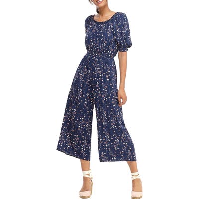 Gal Meets Glam Collection Violet Floral Print Jumpsuit, Blue