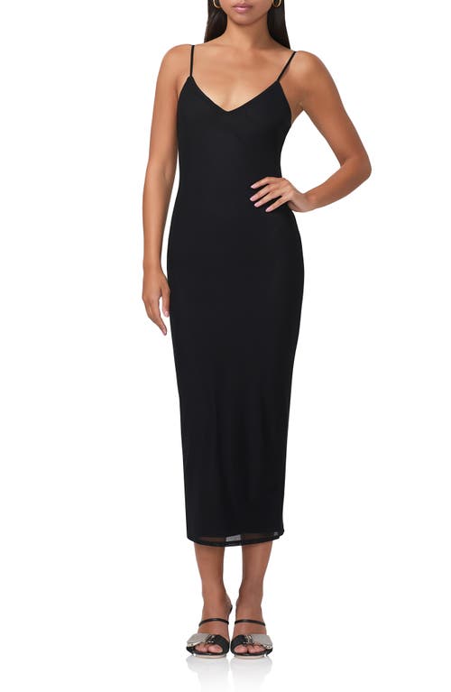 Amina Mesh Midi Slipdress in Noir