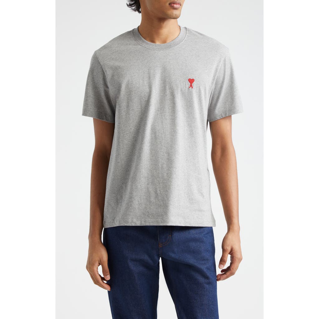Ami Alexandre Mattiussi Ami De Coeur Embroidered Organic Cotton T-shirt In Heather Grey