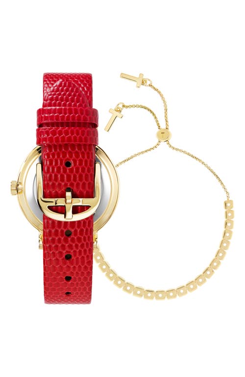 Shop Ted Baker London Phylipa Leather Strap Watch & Bracelet Set, 34mm In Yellow Gold/silver/red