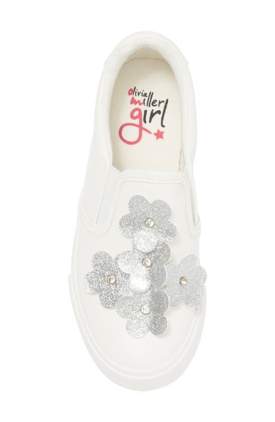 Olivia Miller Glitter Flower Slip-on Sneakers In White