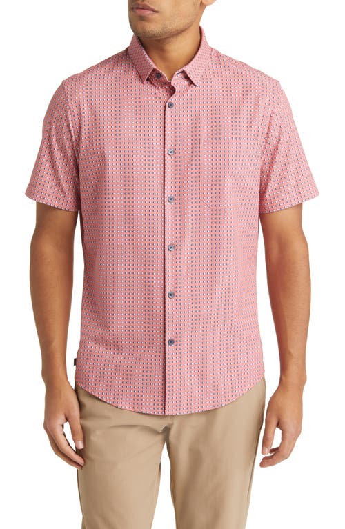 Mizzen+Main Leeward Geometric Print Short Sleeve Button-Up Performance Shirt in Tea Rose Geo Print