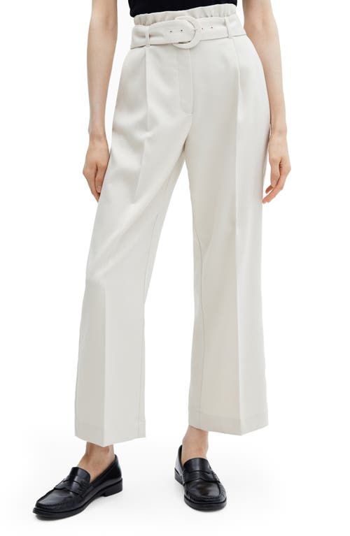 MANGO Belted Paperbag Waist Wide Leg Trousers in Natural White at Nordstrom, Size 4