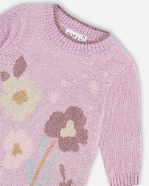 Shop Deux Par Deux Baby Girl's Knitted Dress With Flowers Lilac In Lavender Herb