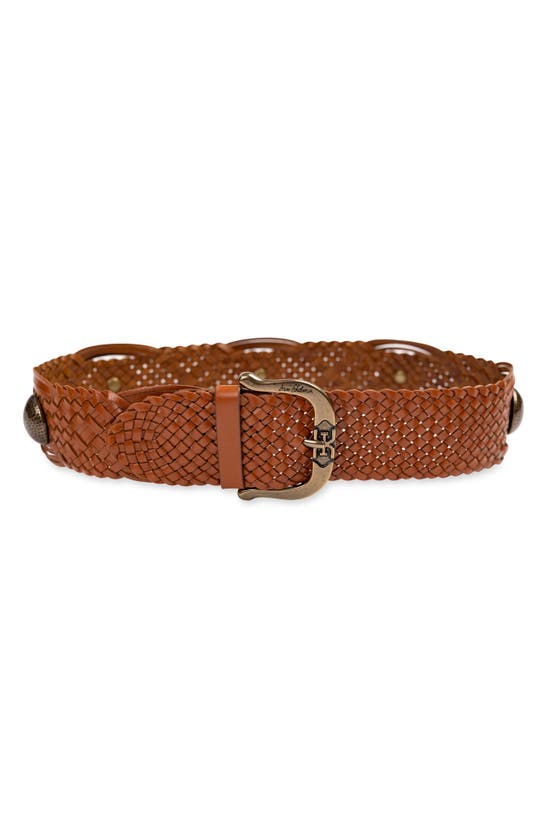 Shop Sam Edelman Wide Woven Leather Western Belt In Tan