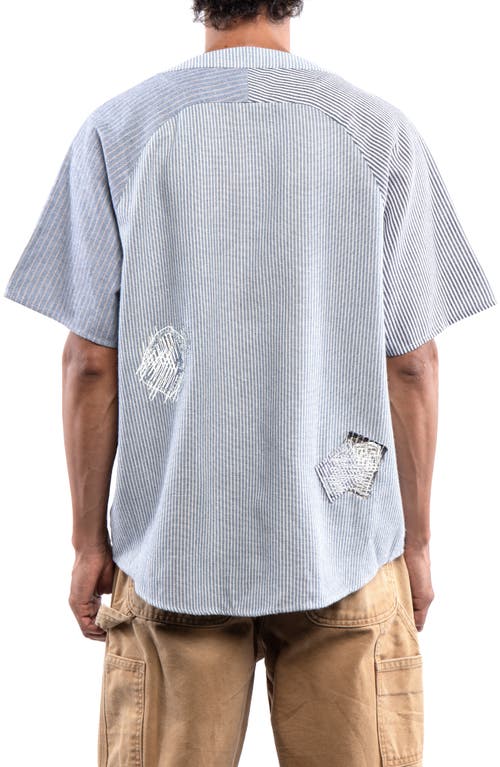 Shop Round Two Patchwork Baseball Jersey In Grey/blue Multi