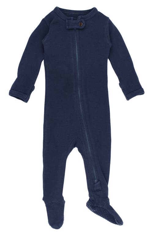 Shop L'ovedbaby Hooded Thermal Organic Cotton Zip Footie In Midnight